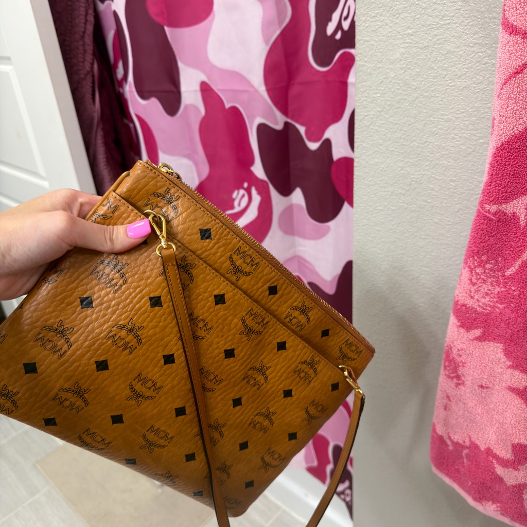 Mcm Tan Clutch With Black Accents